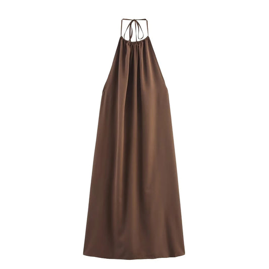 Vestido feminino 2025 nova moda verão vermelho halterneck sem costas vestidos para mulheres elegante chique senhoras vestido
