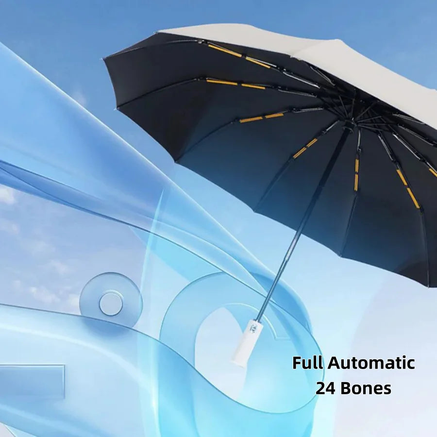 Guarda-chuva dobrável grande automático 106cm/41,73" – Reforçado 24K com proteção UV – À prova de vento e chuva, resistente e duráve