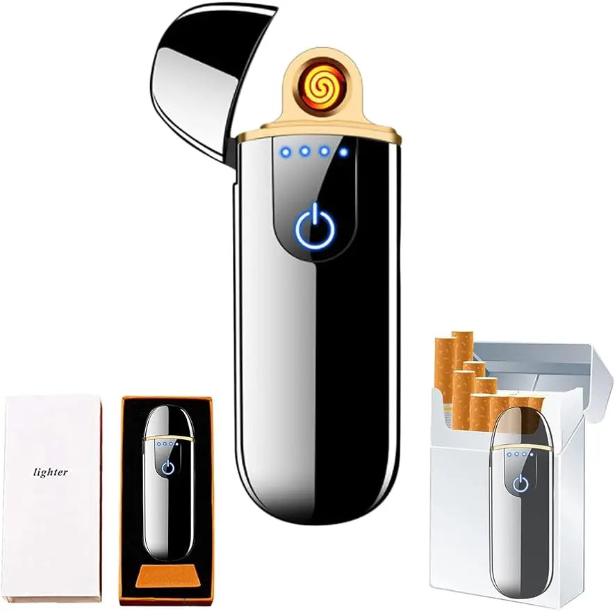 Isqueiro eletrônico inteligente – USB recarregável com carregamento cíclico – Acendimento por toque, à prova de vento, sem chama, com indicador de energia – Ideal para presente