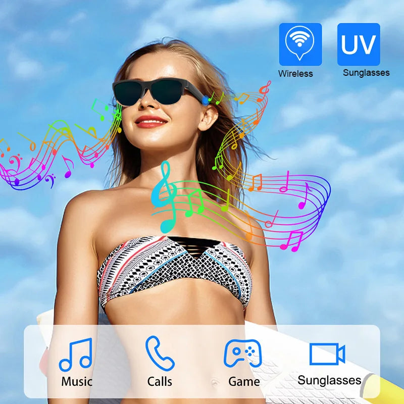 Óculos inteligentes sem fio bluetooth óculos de sol microfone embutido alto-falantes toque & assistente de voz vidro compatível para homens