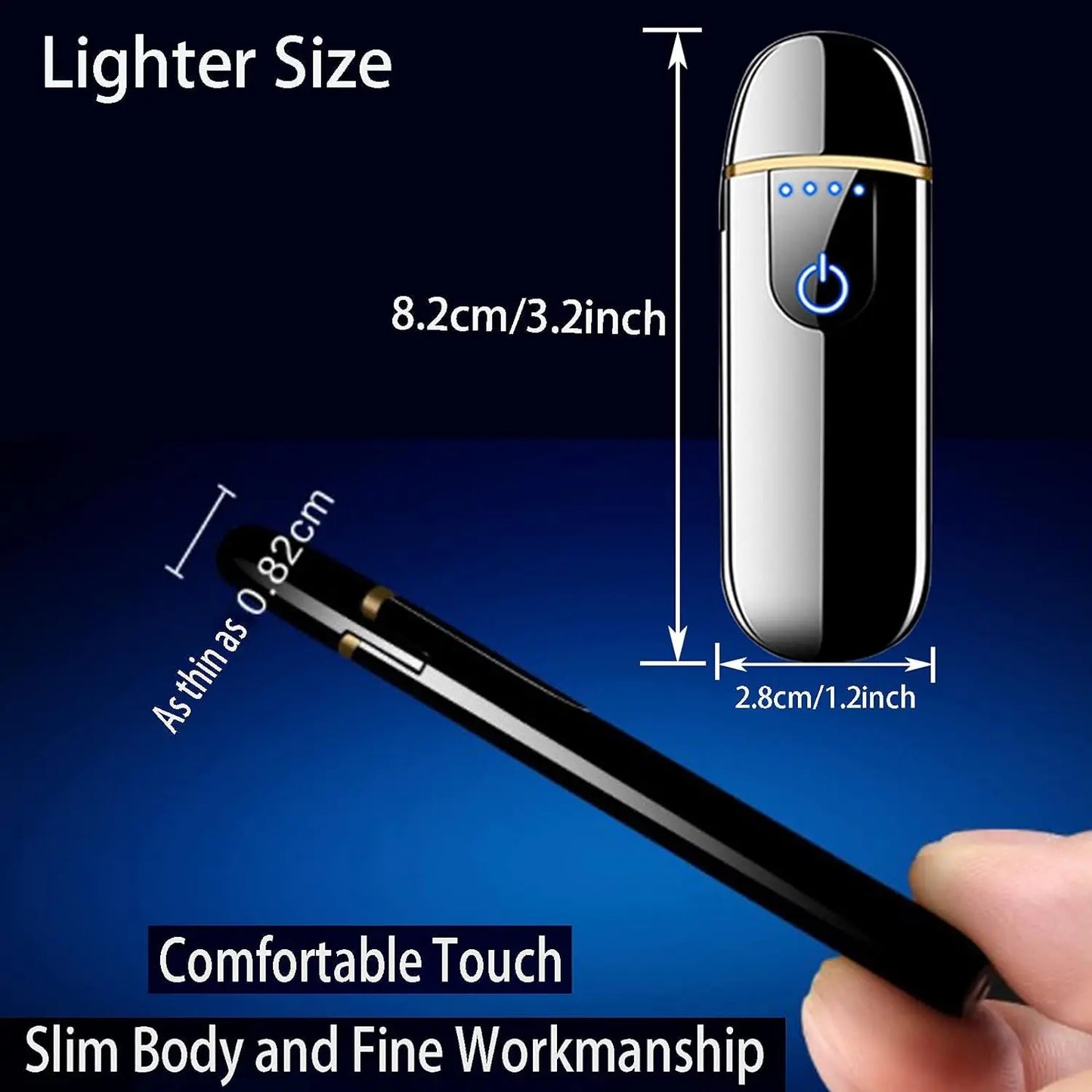Isqueiro eletrônico inteligente – USB recarregável com carregamento cíclico – Acendimento por toque, à prova de vento, sem chama, com indicador de energia – Ideal para presente