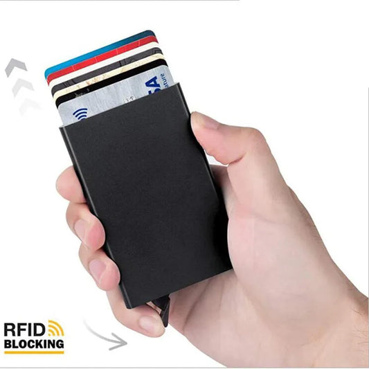 Rfid carteira inteligente titular do cartão de metal fino homens mulheres carteiras pop up minimalista carteira pequena bolsa preta valete walets para homem