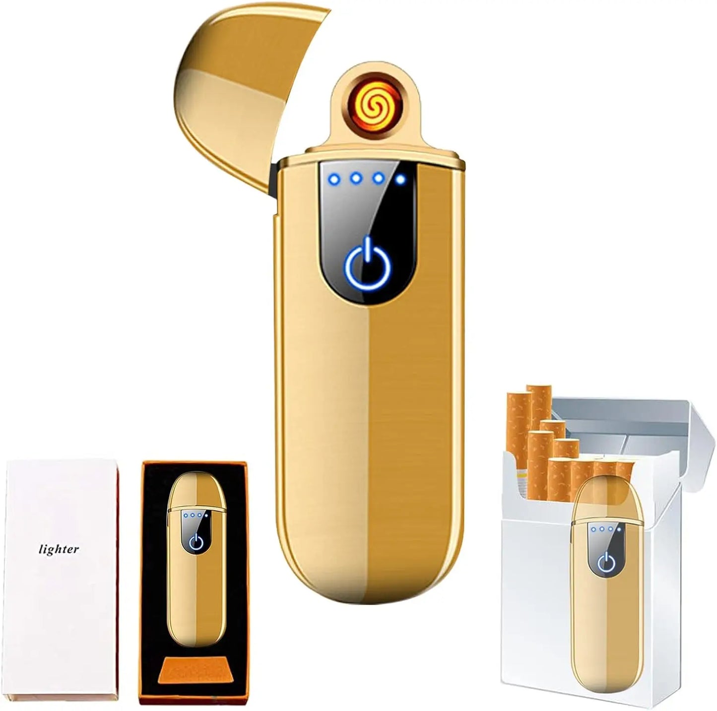 Isqueiro eletrônico inteligente – USB recarregável com carregamento cíclico – Acendimento por toque, à prova de vento, sem chama, com indicador de energia – Ideal para presente