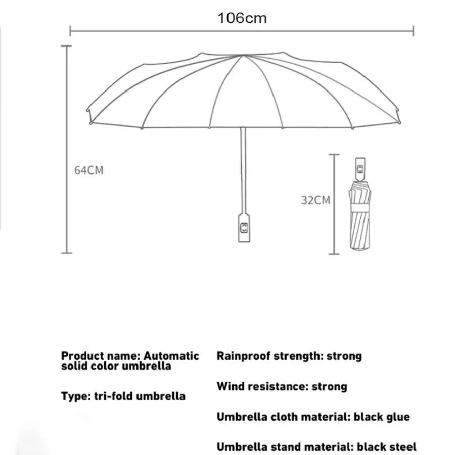 Guarda-chuva dobrável grande automático 106cm/41,73" – Reforçado 24K com proteção UV – À prova de vento e chuva, resistente e duráve