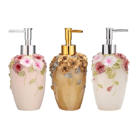 Dispenser de sabão recarregável com bomba 3D – Flor de jardim – Garrafa de resina para sabonete ou desinfetante – Design clássico para cozinha e banheiro
