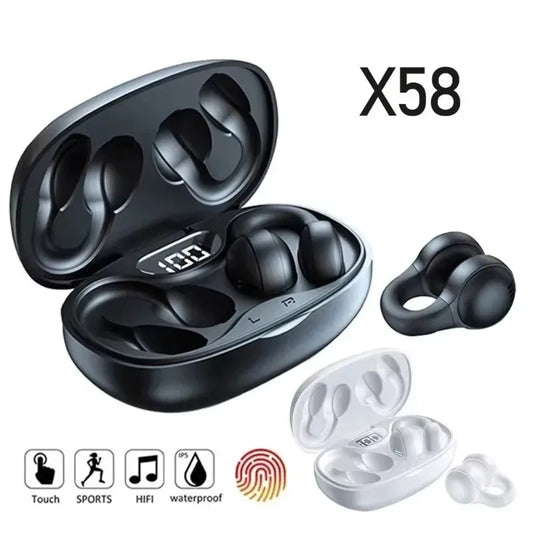 Tws x58 fones de ouvido sem fio condução óssea bluetooth à prova dwaterproof água esportes brinco gancho com microfone