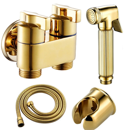 Pulverizador de bidê para banheiro, torneiras de bidê, spray de mão, conjunto de bidê de latão, pulverizador de bidê, chuveiro de auto limpeza dourado