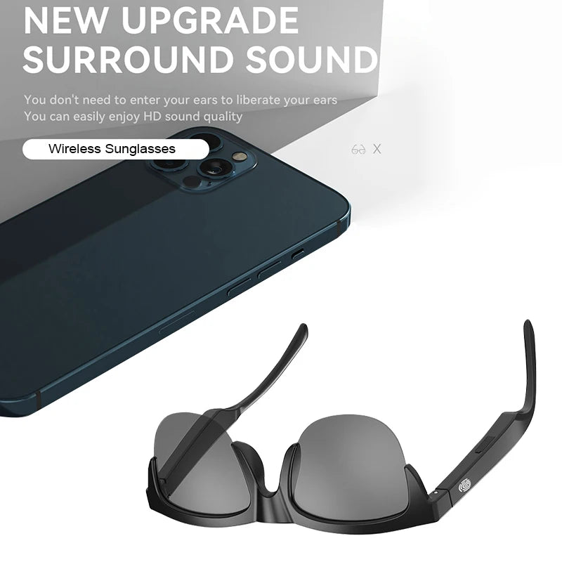 Óculos inteligentes sem fio bluetooth óculos de sol microfone embutido alto-falantes toque & assistente de voz vidro compatível para homens