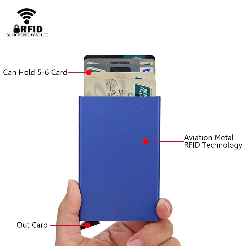 Rfid carteira inteligente titular do cartão de metal fino homens mulheres carteiras pop up minimalista carteira pequena bolsa preta valete walets para homem