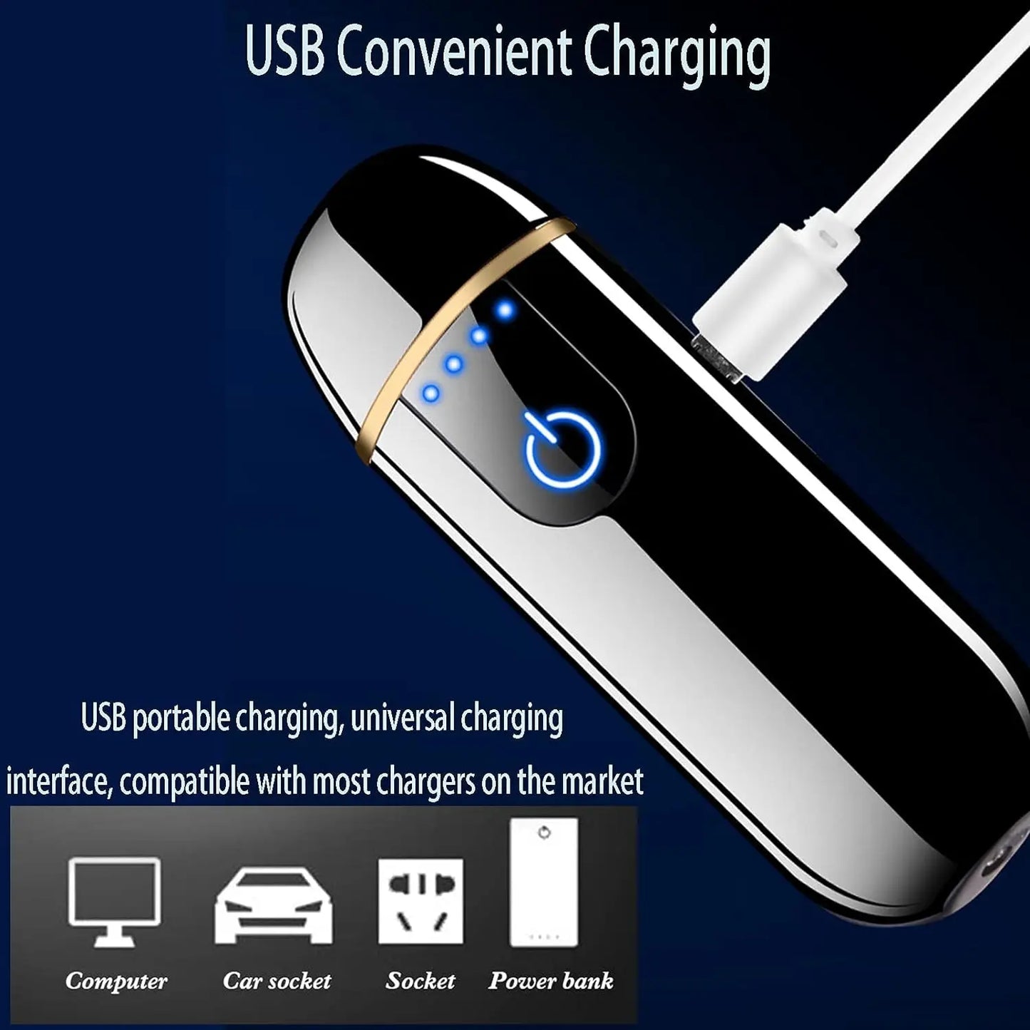 Isqueiro eletrônico inteligente – USB recarregável com carregamento cíclico – Acendimento por toque, à prova de vento, sem chama, com indicador de energia – Ideal para presente