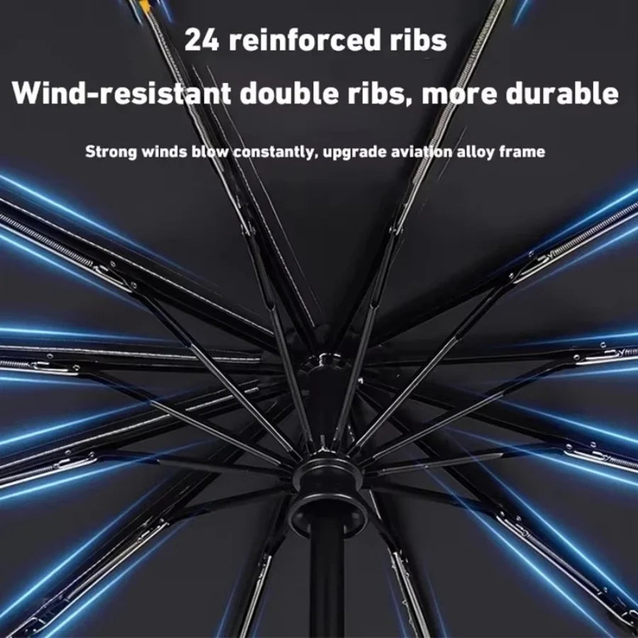 Guarda-chuva dobrável grande automático 106cm/41,73" – Reforçado 24K com proteção UV – À prova de vento e chuva, resistente e duráve