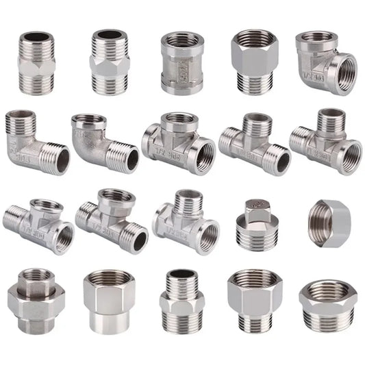 1/2 3/4 bsp rosca macho fêmea tipo t reduzindo cotovelo de aço inoxidável adaptador de junta tampa plug acoplador acessórios de encanamento