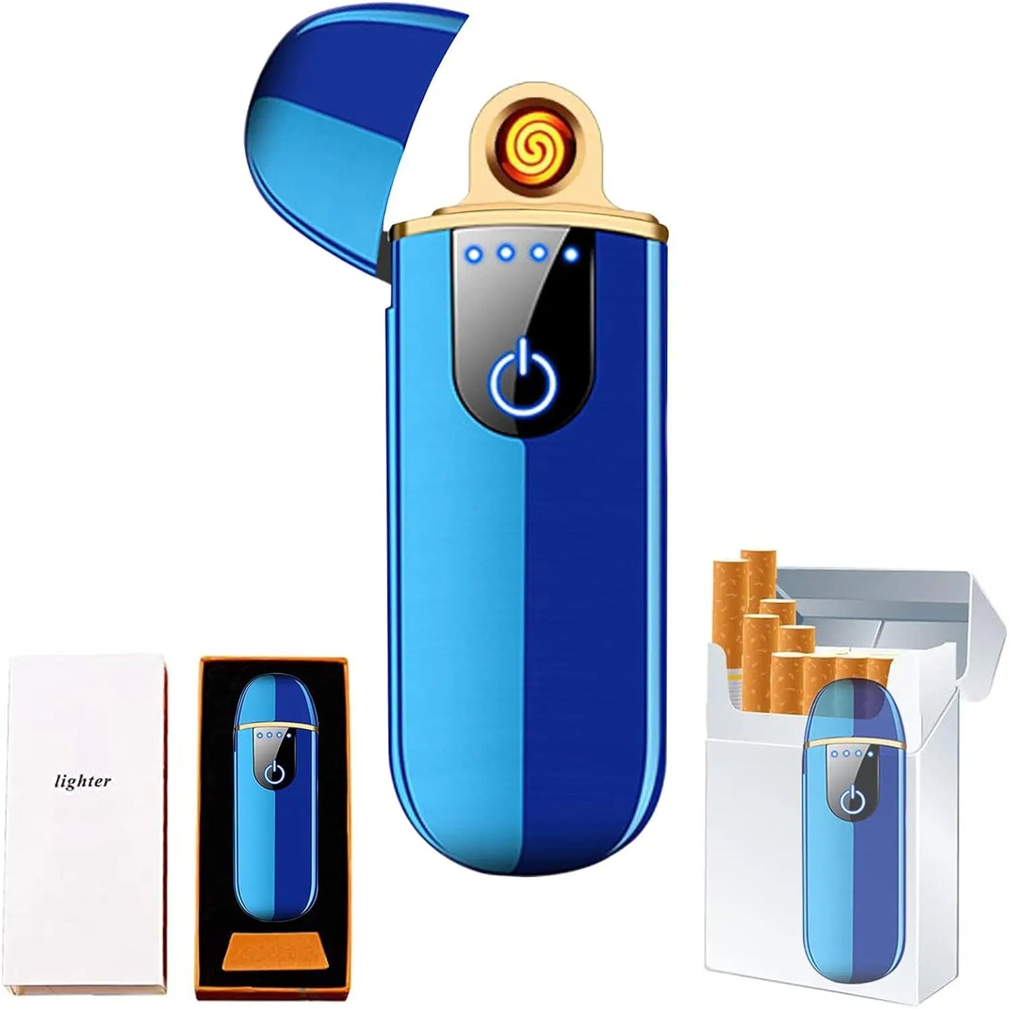 Isqueiro eletrônico inteligente – USB recarregável com carregamento cíclico – Acendimento por toque, à prova de vento, sem chama, com indicador de energia – Ideal para presente