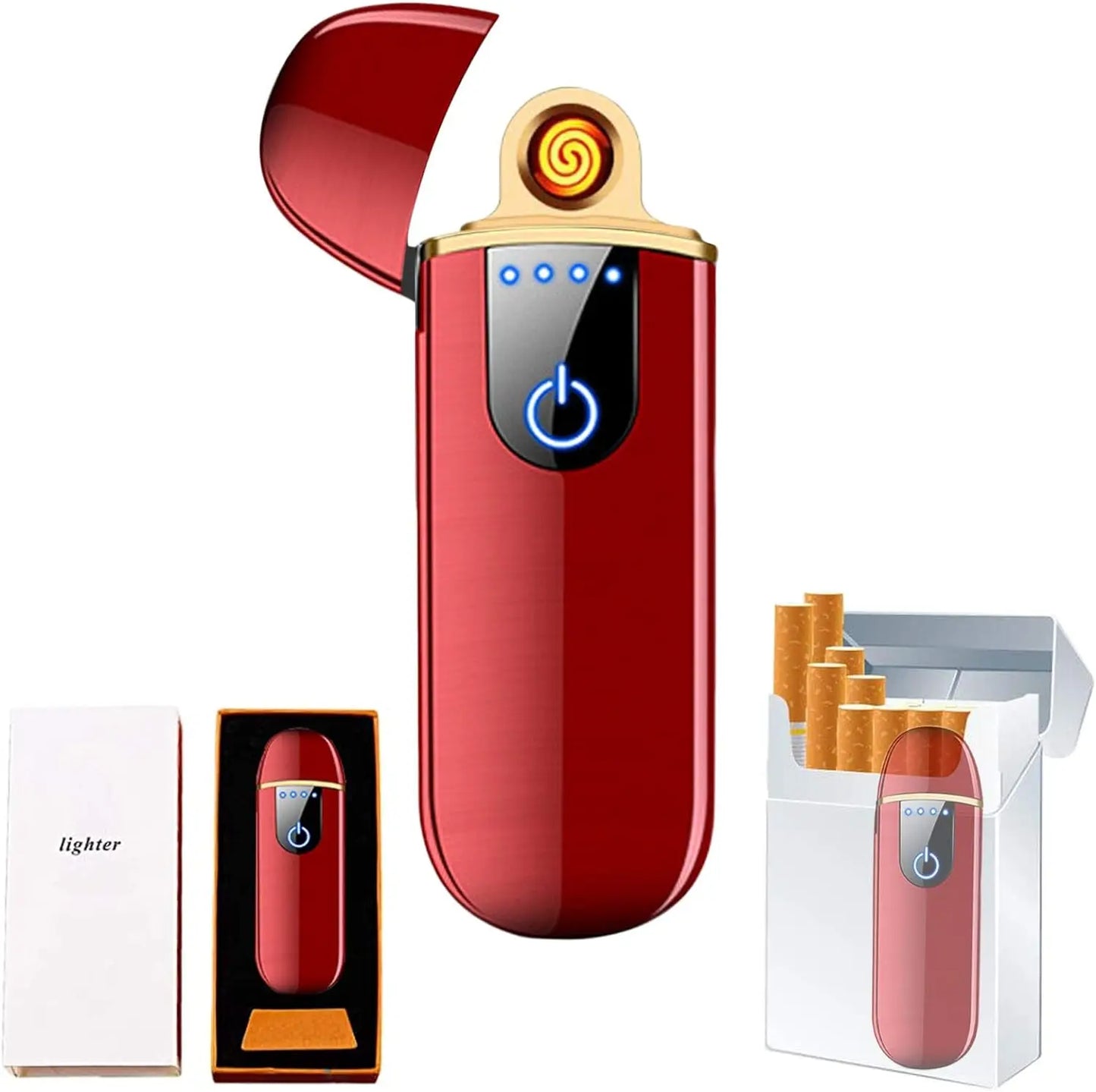 Isqueiro eletrônico inteligente – USB recarregável com carregamento cíclico – Acendimento por toque, à prova de vento, sem chama, com indicador de energia – Ideal para presente