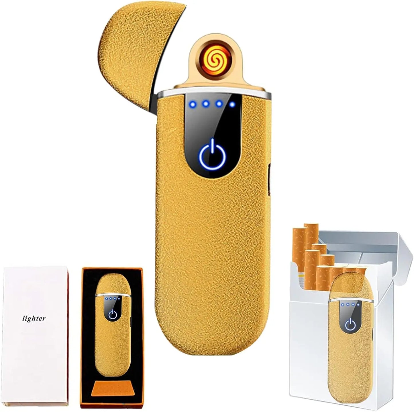 Isqueiro eletrônico inteligente – USB recarregável com carregamento cíclico – Acendimento por toque, à prova de vento, sem chama, com indicador de energia – Ideal para presente