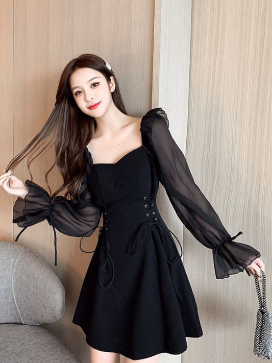 Vestido cetim de seda feminino, chiffon, sexy, preto, feriado, novos recursos, roupa estilo coreano, barato, casual x in, feminino, coquette