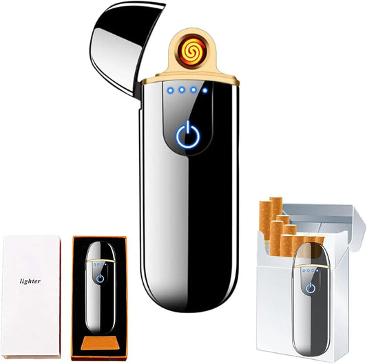 Isqueiro eletrônico inteligente – USB recarregável com carregamento cíclico – Acendimento por toque, à prova de vento, sem chama, com indicador de energia – Ideal para presente